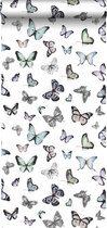 HD vliesbehang fladderende vlinders licht pastel mint groen en licht pastel lila paars - 138875 van ESTAhome