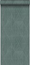 ESTAhome eco texture vlies behang origami motief petrolblauw - 148712 - 0.53 x 10.05 m