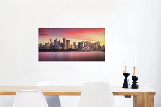 Canvas schilderij 160x80 cm - Wanddecoratie Kleurrijke roze lucht boven Sydney in Australië - Muurdecoratie woonkamer - Slaapkamer decoratie - Kamer accessoires - Schilderijen