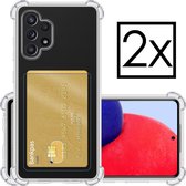 Hoes Geschikt voor Samsung A72 Hoesje Pasjeshouder Cover Shock Proof Case Siliconen Hoes Met Kaarthouder - Transparant - 2x