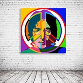 Pop Art John Lennon Peace Acrylglas - 80 x 80 cm op Acrylaat glas + Inox Spacers / RVS afstandhouders - Popart Wanddecoratie