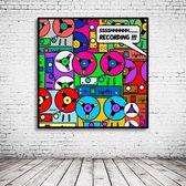 Pop Art Recorder Poster in lijst - 90 x 90 cm en 2 cm dik - Fotopapier Mat 180 gr Framed - Popart Wanddecoratie inclusief lijst