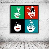 Kiss Rock Art Acrylglas - 80 x 80 cm op Acrylaat glas + Inox Spacers / RVS afstandhouders - Popart Wanddecoratie