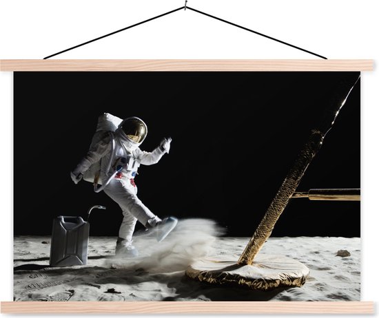 Posterhanger incl. Poster - Schoolplaat - Astronaut -Ruimte - Maan - 150x100 cm - Blanke latten