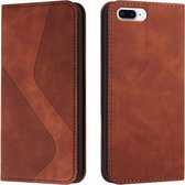 Skin Feel Magnetisch S-type Effen Kleur Horizontale Flip Leren Case met Houder & Kaartsleuf & Portemonnee Voor iPhone 8 Plus & 7 Plus (Bruin)