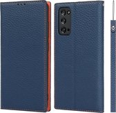 Voor Samsung Galaxy S20 FE Litchi Textuur Horizontale Flip Top Layer Koeienhuid Lederen Case met Houder & Kaartsleuven & Portemonnee & Riem & Draad Winder (Donkerblauw)