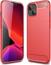 TPU-hoesje met geborstelde textuur van koolstofvezel voor iPhone 13 (rood)