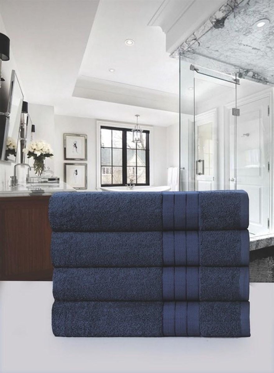 Good Morning Luxe Handdoeken Set Handdoek Badtextiel 50x100cm 100% Zacht Katoen Denim Blauw 4 stuks