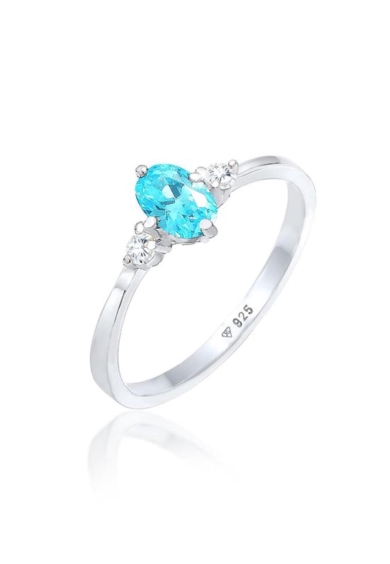 Elli Ringen Dames Solitaire Blauwe Ovale Verloving met Zirkonia Kristallen in 925 Sterling Zilver