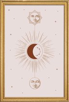 JUNIQE - Poster met houten lijst Moon and Sun -20x30 /Ivoor