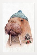 JUNIQE - Poster in houten lijst Tatooed Walrus -40x60 /Blauw & Bruin