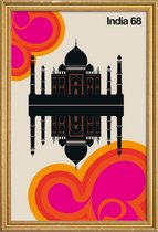 JUNIQE - Poster met houten lijst Vintage India 68 -40x60 /Kleurrijk