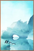 JUNIQE - Poster met kunststof lijst Penguins by Day -40x60 /Blauw &