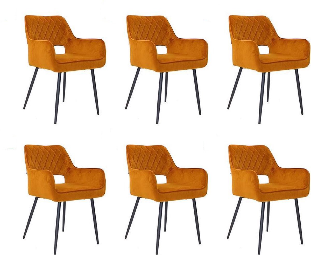 Bronx71® Velvet eetkamerstoel Mika okergeel - Eetkamerstoelen set van 6 - stoel