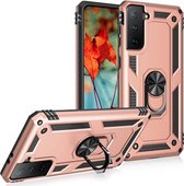 Anti-Shock Hybrid Ring Armor Hoesje Geschikt voor: Samsung Galaxy S21 Plus (6,7 inch) / S21+ 5G - rose goud