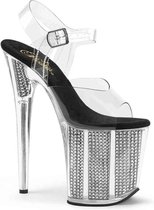 Pleaser Sandaal met enkelband, Paaldans schoenen -39 Shoes- FLAMINGO-808SRS Paaldans schoenen Zilverkleurig/Transparant