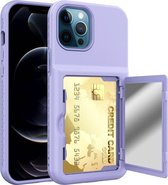 Schokbestendige pc + TPU-beschermhoes met kaartsleuven en spiegel voor iPhone 12/12 Pro (paars)