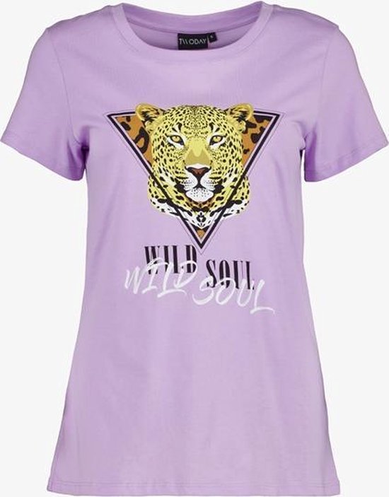 TwoDay dames T-shirt met tijgerkop - Paars - Maat XL | bol.com