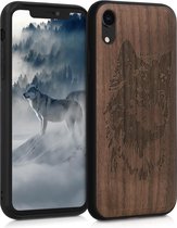 kwmobile telefoonhoesje geschikt voorApple iPhone XR - Hoesje met bumper - walnoothout - In bruin / donkerbruin Wolfskop design