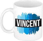 Vincent naam cadeau mok / beker met  verfstrepen - Cadeau collega/ vaderdag/ verjaardag of als persoonlijke mok werknemers