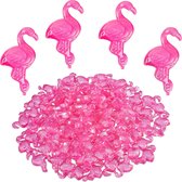 Relaxdays herbruikbare ijsblokjes - 100 stuks - plastic ijsklontjes - gekleurde ijsblokken - Flamingo