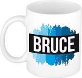 Bruce naam cadeau mok / beker met  verfstrepen - Cadeau collega/ vaderdag/ verjaardag of als persoonlijke mok werknemers