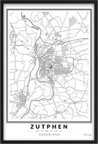 Poster Stad Zutphen - A4 - 21 x 30 cm - Inclusief lijst (Zwart Aluminium)