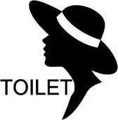 Sticker voor toilet dames met silhouette vrouw zwart | Rosami