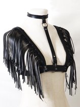 Franjes top harnas zwart nep leer - XS S M - leren fringe tuigje sexy motor jasje