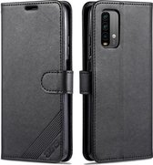 Voor Xiaomi Redmi Note 9 4G AZNS Schapenvacht Textuur Horizontale Flip Lederen Case met Houder & Kaartsleuven & Portemonnee (Zwart)