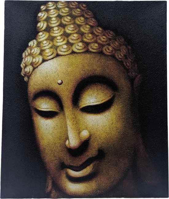 Schilderij wanddecoratie boeddha hoofd – schilderijen op canvas boeddha 60 cm goud | Inspiring Minds