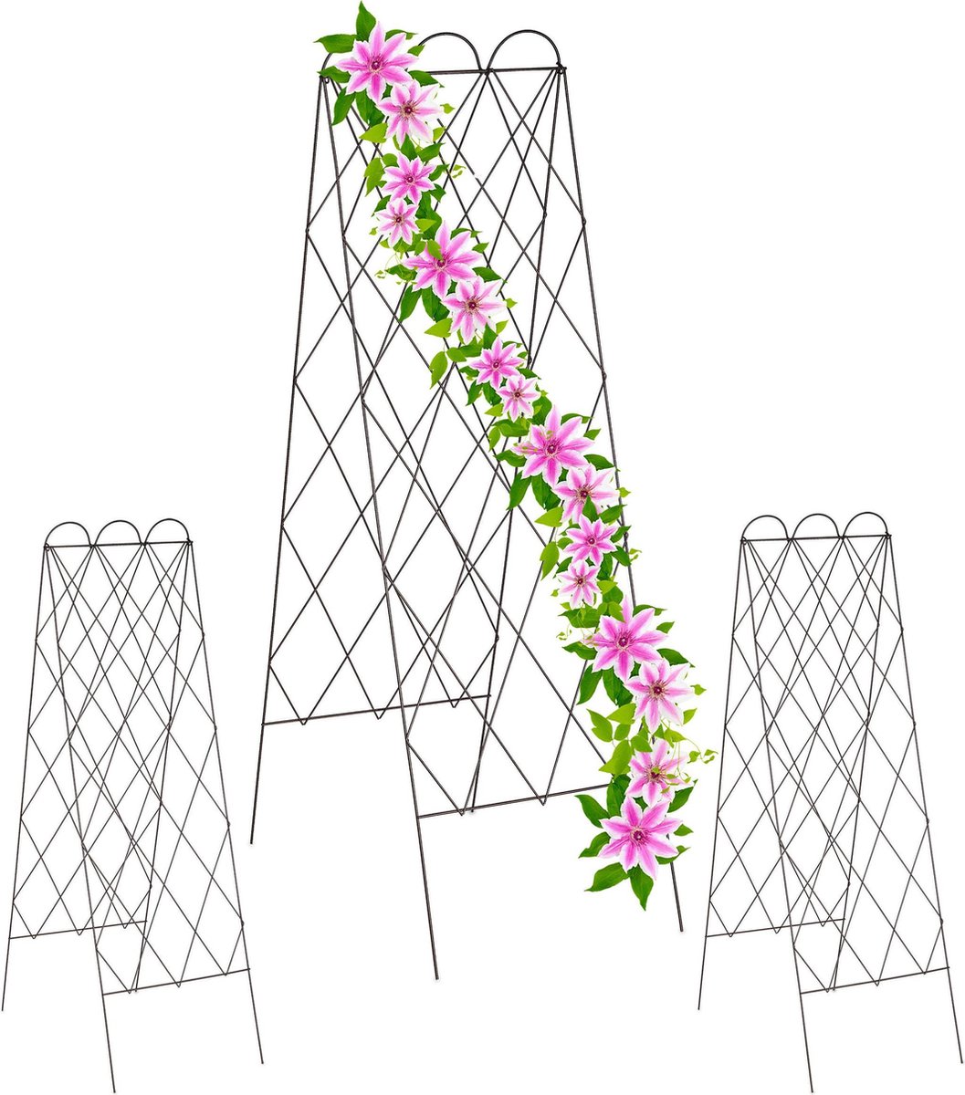 Relaxdays plantensteun klimplanten 3 stuks roestlook trellis stalen plantgeleider