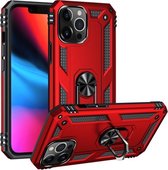 Schokbestendige TPU + pc-beschermhoes met 360 graden roterende houder voor iPhone 13 Pro Max (rood)