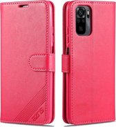 Voor Xiaomi Redmi Note 10 4G AZNS Schapenvacht Textuur Horizontale Flip Lederen Case met Houder & Kaartsleuven & Portemonnee (Rood)