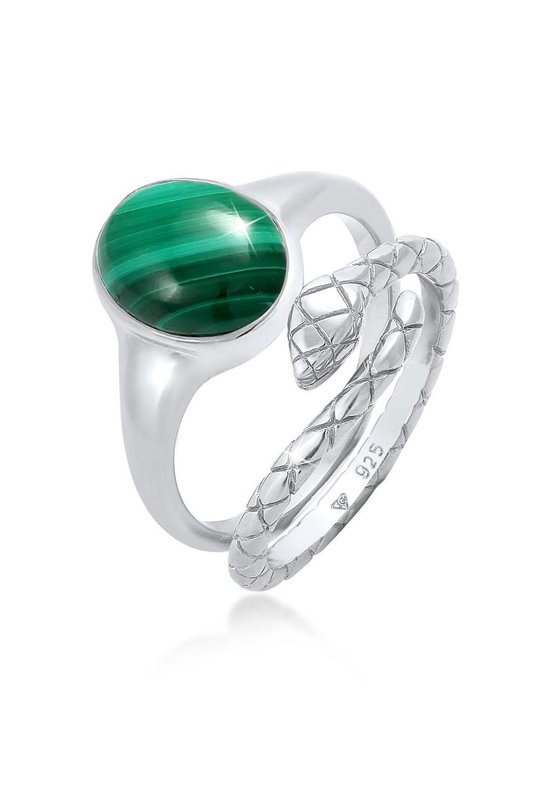 Elli PREMIUM Dames Ringen Dames Set Signet Ring Malachiet Slang Trend Blogger in 925 Sterling Zilver