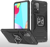 Samsung A52 Hoesje Heavy Duty Armor hoesje Zwart - Galaxy A52 Case Kickstand Ring cover met Magnetisch Auto Mount- Samsung A52 screenprotector 2 pack