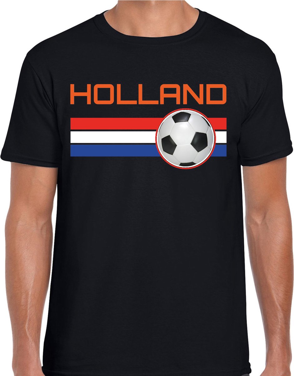 Holland voetbal / landen t-shirt met voetbal en Nederlandse vlag - zwart - heren - Holland landen shirt / kleding - EK / WK / Voetbal shirts XXL