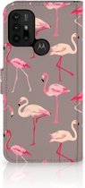 Hoesje met naam Motorola Moto G10 | G20 | G30 Wallet Book Case Flamingo