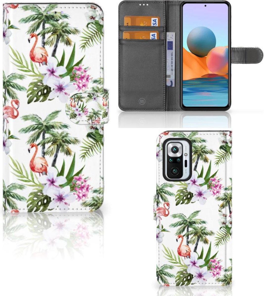 Xiaomi Redmi Note 10 Pro Telefoonhoesje met Pasjes Flamingo Palms