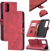 Voor Samsung Galaxy A42 5G Stiksels Stijl 2-Kleur Koe Textuur Horizontale Flip PU Lederen Case met Houder & Kaartsleuf & Lanyard (Rood)