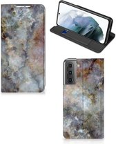 Bookcase Geschikt voor Samsung Galaxy S21 FE Smart Cover Marmer Grijs