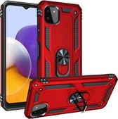 Voor Samsung Galaxy A22 5G Schokbestendige TPU + pc-beschermhoes met 360 graden roterende houder (rood)