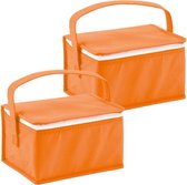 Set van 2x stuks kleine koeltassen voor lunch oranje 20 x 14 x 13 cm 3.5 liter - Koeltassen