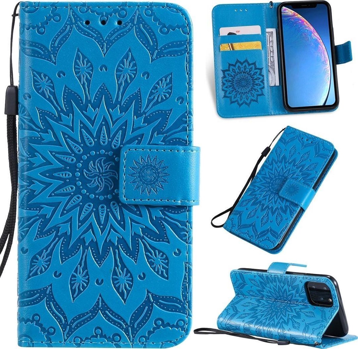 Mobigear Telefoonhoesje geschikt voor Apple iPhone 11 Pro Hoesje | Mobigear Sunflower Bookcase Portemonnee | Pasjeshouder voor 2 Pasjes | Telefoonhoesje voor Pinpas / OV Kaart / Rijbewijs - Blauw