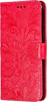 Apple iPhone 11 Pro Max Hoesje - Mobigear - Flowers Serie - Kunstlederen Bookcase - Rood - Hoesje Geschikt Voor Apple iPhone 11 Pro Max