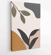 Earth tone natural colors foliage line art boho plants drawing with abstract shape 1 - Moderne schilderijen – Vertical – 1912771885 - 40-30 Vertical