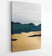 Luxury Gold Mountain wall art vector set. Earth tones landscapes backgrounds set with moon and sun. 4 - Moderne schilderijen – Vertical – 1871795809 - 80*60 Vertical