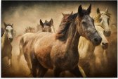 Schilderij Kudde paarden, 2 maten, bruin-beige