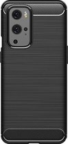 Shop4 - OnePlus 9 Pro Hoesje - Zachte Back Case Brushed Carbon Zwart