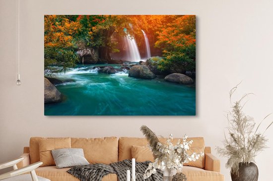 Tableau sur toile Chutes d'eau d'eau en automne dans le parc national de Na Haew en Thaïlande - 150x100 cm - Décoration murale